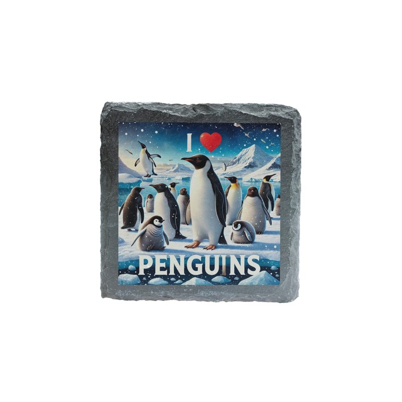 I Love Penguins Slate Coaster – Realistic Penguin Design (slco-kf25-lovepenguinsrealkvd)