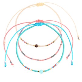 Set of 3 Anklets, Women's Anklet Made by Nami - Colourful Ethnic Boho Beads Anklet, Festival Ankle Ornament, Stainless Steel