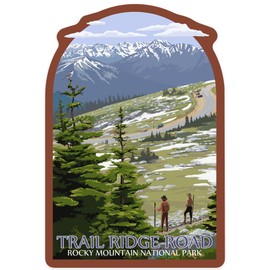 Die Cut Sticker Rocky Mountain National Park, Trail Ridge Road and Hikers, Contour Vinyl Sticker 1 to 3 inches (Waterproof Decal for Cars, Water Bottles, Laptops, Coolers), Small