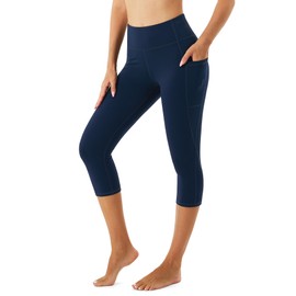 Stelle Women's Yoga Pants with Pockets High Waisted Capri Leggings Tummy Control Workout Cycling Pants(Navy, S)