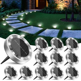 Peasur Mini Solar Ground Lights Outdoor, 12 Pack Flat Solar Powered Disc Lights, IP68 Waterproof, Anti-Rust, Landscape Lighting for Pathway Garden Yard Lawn Walkway Landscape Driveway, Cool White