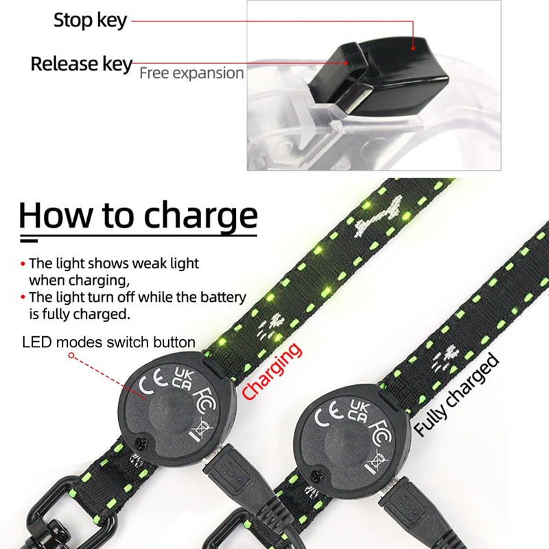 Luwint LED Dog Leash Retractable 8.8ft - Light Up Dog