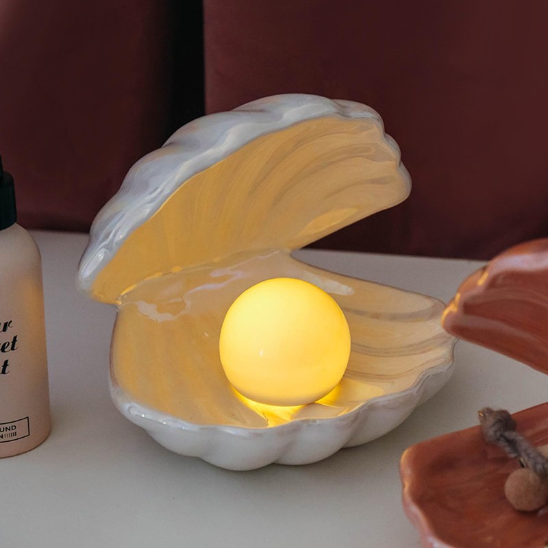 BORDEAG Shell Pearl Night Light, Pearl Night Light, Ceramic Desktop