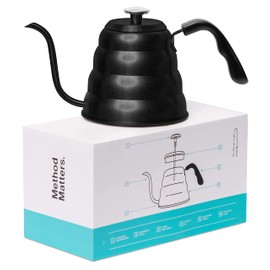 Barista Warrior Gooseneck Kettle for Pour Over Coffee and Tea with Thermometer for Exact Temperature, Precision Pour Drip Spout, Compatible with all Stove Tops (Matte Black, 1.2 Liter, 40 fl oz)
