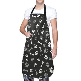 Sweetshow Dog Grooming Apron with 2 Pockets and Adjustable Neck Waterproof Stain Resistant Cute Bones Dog Paws Apron for Men & Women Suitable for Kitchen Cooking Grill Bbq Baking Bistro Chef