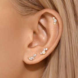 Angelady - Juego de aretes planos para mujer, plata de ley con espalda plana, aretes hipoalergénicos, delicados aretes de cartílago dorado para mujer, 3 pares, Medio, Latón, Sin piedra preciosa
