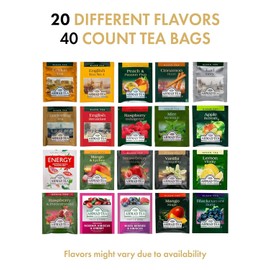 Ahmad Tea Bags Sampler Assortment Variety Pack in Pouch Bag (40 Count) 20 Different Flavors of Tea