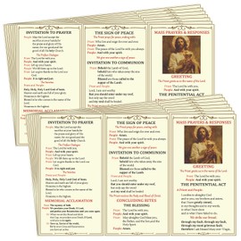 Motiskyy 50 Pcs Mass Catholic Prayer Card and Response Pocket Card 9.7 x 6 Inch Catholic Missal Catholic Mass Guide Catholic Laminated Cardstock Prayer Card Bulk Instruction for Beginner Sunday School