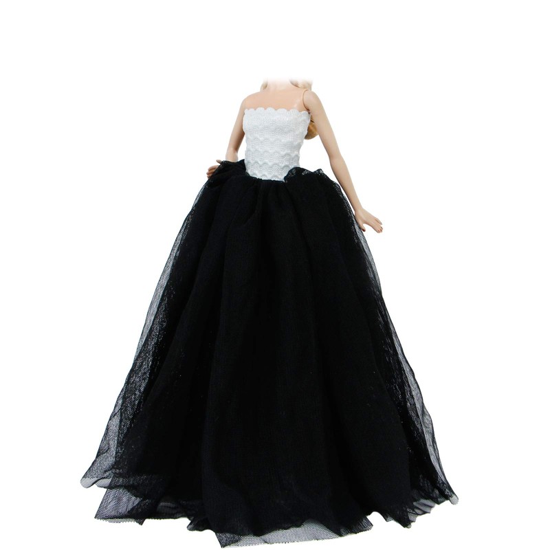 BJDBUS 11.5 inch Girl Doll Clothes, Black White Trailing Dinner