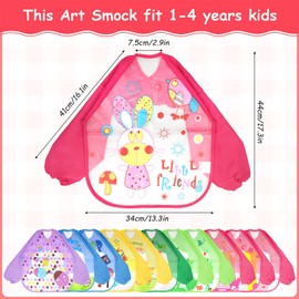 12 Pack Waterproof Kids Art Smocks, Toddler Art Smock Children Painting Aprons with Long Sleeve, Washable Bib for Eating 1-4 Years