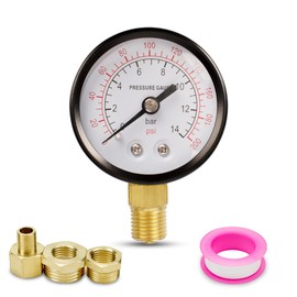 Innfeeltech 1-Pcs 50 mm Well Pump Pressure Gauge BSP 1/4 Inch 0-14 Bar 0 ~ 200 Psi with 2 Pieces Socket 1/4 Inch to 3/8 Inch, 1/4 Inch to 1/2 Inch and 1 Piece Hex Nipple Reducing 1/4 Inch to 1/8 Inch,