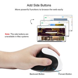 CHUYI Left-Handed Mouse, Ergonomic Vertical Rechargeable Wireless Mouse, 6 Buttons, Optical and Portable Wireless Office Mice with USB Receiver for PC Computer Laptop (Black & White)