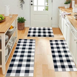 Apioiqa Black and White Checkered Rug Sets 3 Piece Runner Rugs Vintage Buffalo Plaid Kitchen Runner Washable Farmhouse Area Rug Floor Mat for Laundry Room Hallway Living Room Entryway