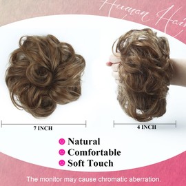 Unipearl 100% Echthaar Unordentlicher Haarteil Dutt für Frauen Scrunchies Hochsteckfrisuren Haarverlängerung für Damen Mädchen（#6 Hellbraun）