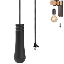 1 PCS Light Pull Cords Handle,Bathroom Pull Cord with 1.5m String,Black