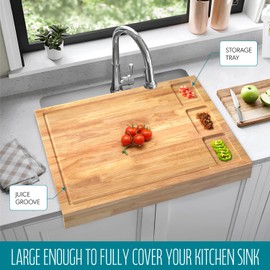 32x23.5inches Extra Large Solid Wooden Cutting Board and Stovetop Cover, 2 in 1 Stove Top Cover Chopping Board with Detachable Legs and Juice Groove, Sink Cover Board for Restaurant Kitchen Countertop