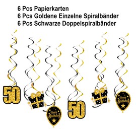 GoldRock 50th Birthday Decoration Spirals, Decoration 50th Birthday Man Woman, Streamers Birthday 50th Black Gold, Hanging Swirl Birthday Decoration, 50th Birthday Decoration, Hanging Decoration, 50th