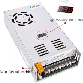DROK 24V 20A Adjustable Power Supply Dc With Led Display Cooling Fan And Protection