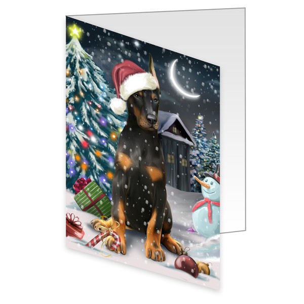 Holly Jolly Holidays Doberman Pinscher Dog Greeting Cards - Adorable Pets Invitation Cards with Envelopes - Pet Artwork Christmas Greeting Cards GCD2525 (1 Greeting Card)