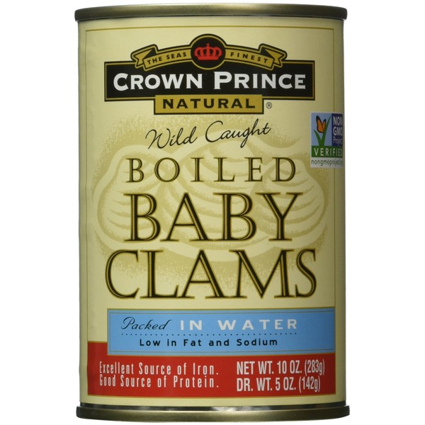 Crown Prince, Natural Boiled Baby Clams in Water, 10 oz
