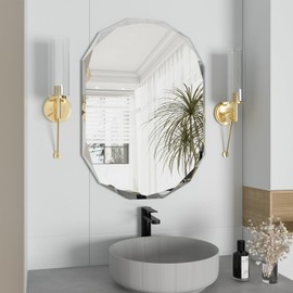 NEUWEABY Bathroom Mirror for Wall, 20" x 28" Vanity Mirror Beveled Edge Frameless Oval Wall Mounted Mirror Bathroom Vanity Mirror, Irregular Beveled Edge for Decor