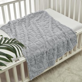 CREVENT CREVENT 30"X40" Cozy Soft Warm Sherpa Baby Blanket for Girls Boys, Newborn Essentials for Infant, Baby Shower Receiving Gift - Grey Heart