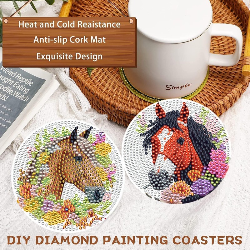 Horse Diamond Art Coaster Set, 8 Pieces with Holder and