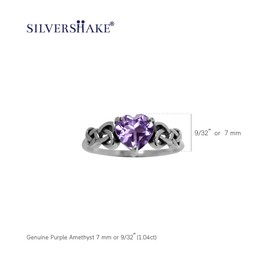 Silvershake 1.04ct. Genuine Heart Shape Amethyst 925 Sterling Silver Celtic Knot Ring Size 6