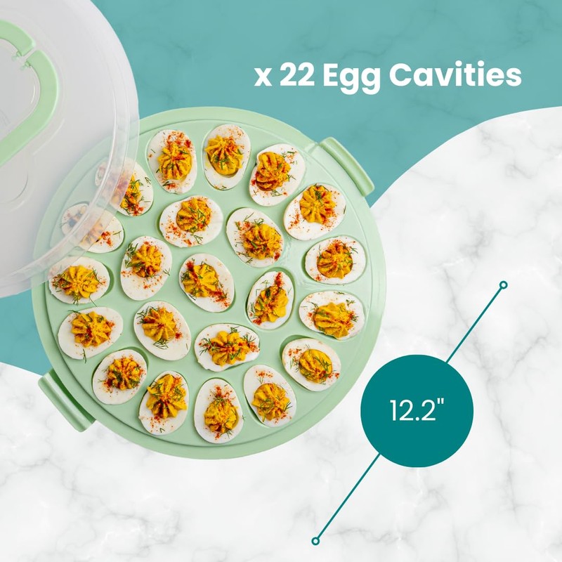 Crafted Containers Deviled Egg Carrier with Lid & Handles, 22-Count