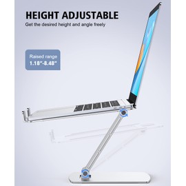 Glangeh Laptop Stand Adjustable Height, Ergonomic Portable Laptop Riser Holder for Desk, Aluminum Foldable Computer Notebook Stand Compatible with MacBook Air Pro, Dell XPS, HP (10-16") - Silver