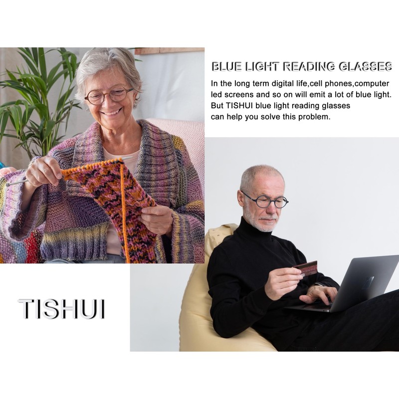 TISHUI Round Reading Glasses +2.50 for Women Men Blue Light