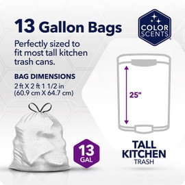 Color Scents Tall Kitchen Trash Bags - 13 Gallon, 20 Bags (1 Pack of 20 Count), Drawstring - Silver Bag in Simply Clean Scent with Microban