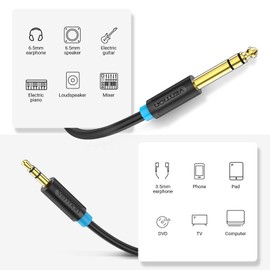 VENTION 3.5 mm Jack to 6.35 mm Stereo Jack Cable, 6.35 mm 1/4 Inch to 3.5 mm 1/8 Inch Aux Adapter Male to Male for Laptop, Speaker, Amplifier, Bass, Mixer - 3 m