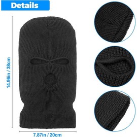 2 Pieces 3-Hole Full Face Mask Cover Ski Mask Winter Balaclava Cap Knitted Face Cover for Winter Outdoor Sports - Color: black, Size: One Size