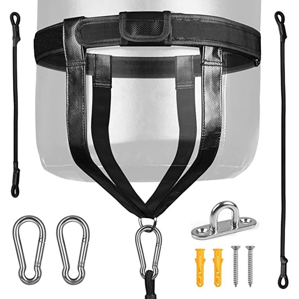 Boxing Heavy Bag Floor Anchor Double-End Fixed Rope Anchor Any Heavy Bag Includes 10" and 24" Bungee Cords and D Ring Shape Carabiner for Boxing MMA, Muay Thai, Kickboxing Training Bags