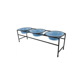 Platinum Pets Triple Diner Feeder with Stainless Steel Cat/Puppy Bowls, .75 cup/6 oz, Sky Blue