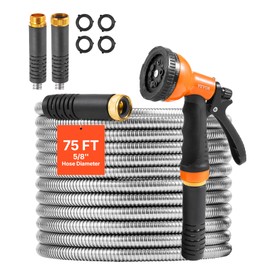 VEVOR Garden Hose Metal 75 ft, Rust Proof Stainless Steel Water Hose, Heavy Duty Backyard Hose with 10 Function Nozzle, No-Kink & Flexible Water Pipe, Lightweight Metal Hose for Yard, Outdoor