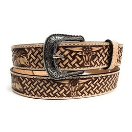 Kids Western Belt, Boys Genuine leather cowboy Rodeo Girls Belt Horse and Bull Decorated Belt (22, Tan)