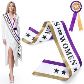 Knitgrip 3 Pcs Victorian Suffragette Costume Kit 3 Colors Sash Rosette Vote for Women Hand Sign Suffragette Accessories(Purple, White, Gold)
