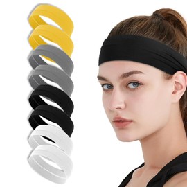 QZKJQDD Women's Sports Headband, Hair Band, Elasticity, Headband, Sweat-Absorbing Bands, Suitable for Jogging, Yoga, Gym, Cycling, Tennis etc. (Pack of 8)