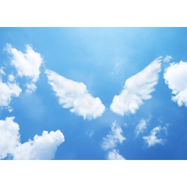 CORFOTO 8x6ft Fabric Blue Sky White Clouds Angel Wings Backdrop Romantic White Cloud Wings Photography Background for Dreamy Holy Christian Wing Photo Studio Props Girl Kid Adults Portraits Prop
