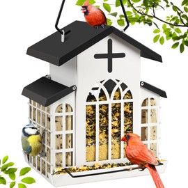 ScinDa 5LB Church Metal Hanging Bird Feeder for Outdoors, Weatherproof Suet Feeders for Outside Hanging, Large Bird Feeders Great for Attracting Finch, Woodpecker and More Wild Birds-Blue