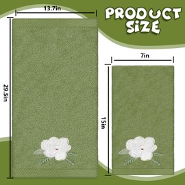 JarThenaAMCS JarThenaAMCS 2 Pack Magnolia Hand Towels Nude Sage Green Flower Embroidered Cotton Dish Towel for Bathroom Hand Drying Kitchen Cleaning, 29.5 x 13.7 Inch