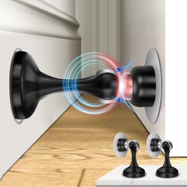 Profasion 2 Pack Magnetic Door Stoppers, Stainless Steel Door Stops for Wall and Floor Mounting, Door Holder Keep Door Open, No Drilling Door Stop with 3D Adhesive Tapes, Black