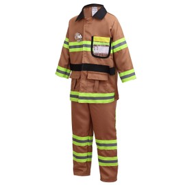 yolsun Tan Fireman Costume for Kids, Boys' and Girls' Firefighter Dress up (7 pcs) 8-9 Years