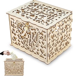 ZYHSLZ Caja para Sobres de Dinero Boda, Caja para Tarjetas de Boda con Candado, Decorativa para Despedida de Soltera, Sobres de Invitación, Decoración Rustica, Regalo para Novios