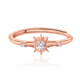 Meissa Silver Ring for Women Dainty Stackable Sun Ring Cubic Zirconia Diamond Gold Statement Ring Open Back Size 3-10 (Rose Gold)