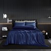 HommxJF 5Pcs Navy Blue Silk Sheets Queen Satin Sheets Set