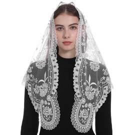 Bozidol Catholic Chapel Mass Veil Religious Prayer Veil Bride Church Lace Head Covering Orthodox First Communion Veil (White)