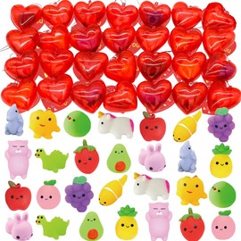 DINESIL 28 Packs Valentine Mochi Squishy Toys Filled Hearts with Valentine Cards, Kawaii Animal Squishies for Kids Valentines Day Gift Exchange, Classroom Prizes, Valentine Party Favors Supplies